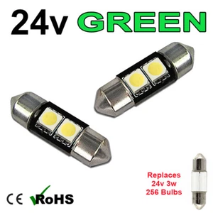 2 x Green 24v 31mm Festoon Interior Plate Light 256 2 SMD SV7-8 Bulbs HGV Truck - Picture 1 of 2