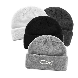 Christian symbol FISH embroidered docker beanie hat, docker beanie hat - Picture 1 of 3