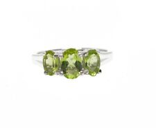 Peridot Engagement Ring 3 Stone Peridot Solitaire Ring Trellis Style Ring Silver