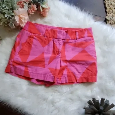 Ann Taylor Loft Riviera Short Pink Coral Abstract Linen Cotton Pockets Size 00  - Image 1 of 4