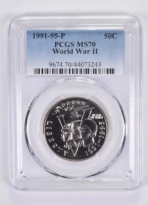 1991-1995-P MS70 World War 2 Commemorative Half Dollar PCGS Blue Label - Picture 1 of 5