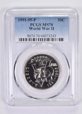 1991-1995-P MS70 World War 2 Commemorative Half Dollar PCGS Blue Label - Image 1 of 4