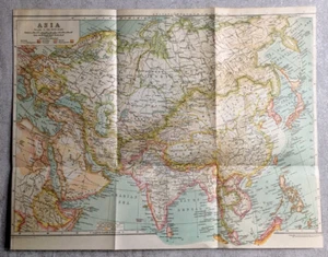 110 Year Old Asia Emery Walker Rice Paper Folding Color Map w/ Railways & Towns - Picture 1 of 7