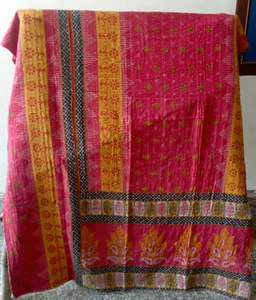 Manta reversible de algodón vintage Kantha hecha a mano india - Imagen 1 de 2