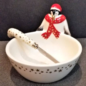 Spode Christmas Tree 2019 Penguin Dip Bowl and Spreader New - Picture 1 of 9