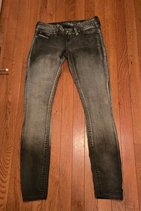 Express Jeans Size 2 Jean Legging Zelda Slim Fit Ultra Low Rise Black Bling - Picture 1 of 5