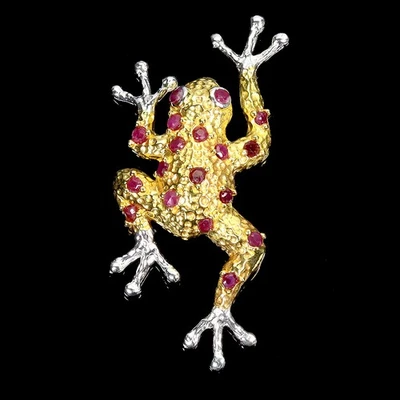 925 Sterling Silver Pendant Round Ruby Natural Gemstone Frog Jewelry - Image 1 of 4