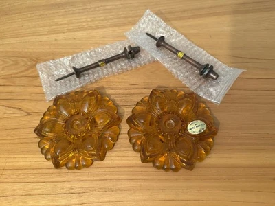 Par de Corbatas de Cortina de Vidrio Ambbour Amarillo Castillo Antigüedades República Checa Foto 1 de 4