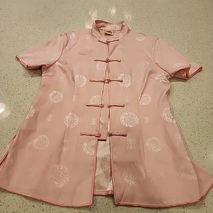 60s Vintage Cheongsam Top Pink Frog Closures Women's Size M Short Sleeve - Picture 1 of 7