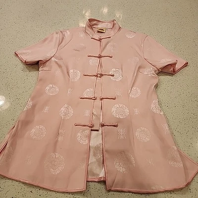 Top Cheongsam Vintage Años 60 Rosa Rana Cierres Para Mujer Talla M Manga Corta Foto 1 de 4