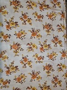 Vintage Cotton Fabric 2 Yards X 44" Cream With Orange Yellow Green Floral... - Picture 1 of 4