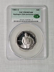 1982-S George Washington Silver Half Dollar CAC PR 69 Deep Cameo - Picture 1 of 5