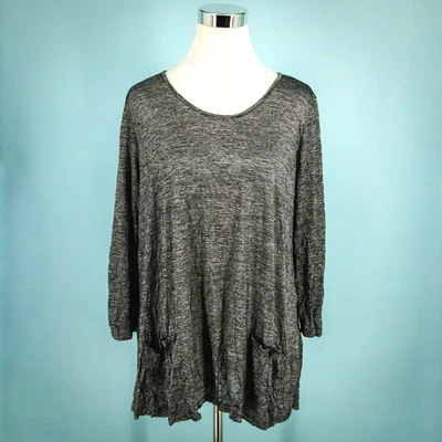 Удобный США размер большой L Синди черная полоса декольте 3/4 рукав карман туника Топ - Изображение 1 из 4