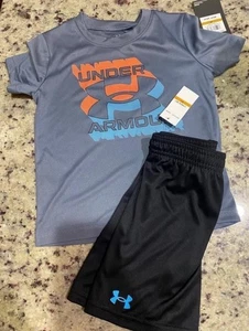 Under Armour Boys Short Set NWT Size 6 Gray Blue Orange - Picture 1 of 1