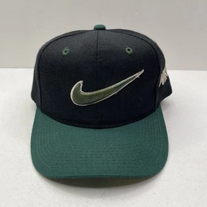 VINTAGE Nike Hat Cap Snap Back Green Black Spell Out Swoosh Mens 90s Woolblend - Picture 1 of 5