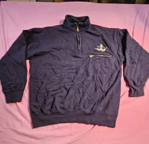 Men's Sz Lg Browning 1/4 Zip Long Sleeve Pullover, Navy Blue, Zipper Pocket PICS - Picture 1 of 12