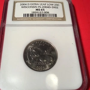 Wisconsin Extra Low Leaf Error Quarter NGC MS 65. Nice, Bright Collector Coin. - Picture 1 of 5
