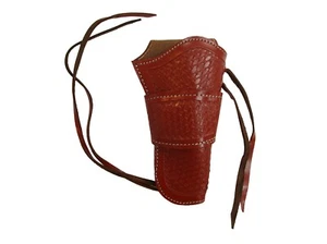 Leather Gun Holster OWB Long Barrel Fit Basket Weave Tooled Red - Right Handed - Picture 1 of 4