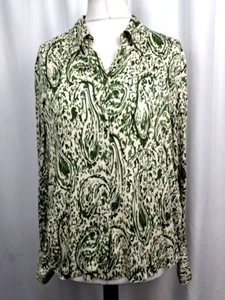 Zara Blouse Shirt Long Sleeved Green & Cream Paisley Print Women's XL C4186 - Picture 1 of 8