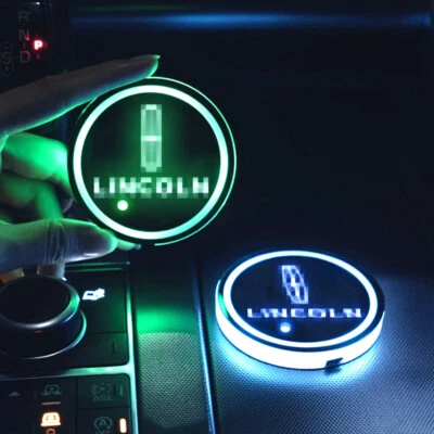 2x Car LED Cup Holder Coaster Interior USB 7Color Ambient Lights Kit for Lincoln Foto 1 de 4