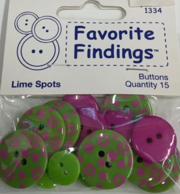 BLUMENTHAL LANSING BUTTONS - FAVORITE FINDINGS #1334 -LIME SPOTS (15 BUTTONS) - Image 1 of 2