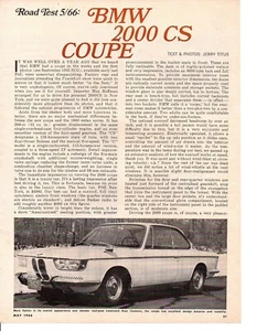 1966 BMW 2000 CS ~ ORIGINAL 3-PAGE ROAD TEST / ARTICLE / AD - Imagen 1 de 1
