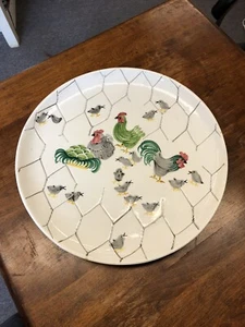 vintage italian pottery platter, hens and chicks, 1950s - Picture 1 of 12