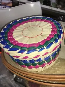 Tortillero De Palma Tortilla Bread Warmer Woven Palm W/Colorful Threading New - Picture 1 of 7
