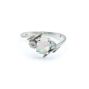 Sterling Silver Opal Three-Stone Ring Size 10 - Picture 1 of 6