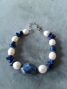 Sterling Silver R.S. Baroque Pearl and Blue Lapis Stone Bracelet