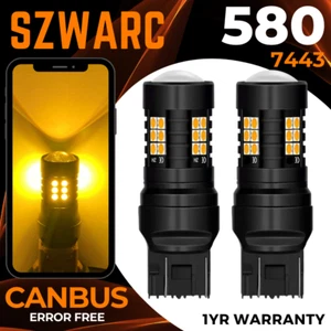 T20 580 7443 Led Amber Canbus Error Free DRL Turn Signal Indicator Light Bulbs - Picture 1 of 11