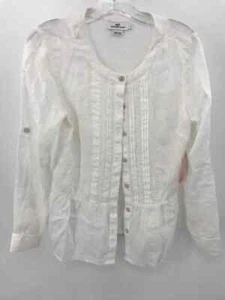 Pre-Owned Vineyard Vines White Size 4 Linen Long Sleeve Blouse - Picture 1 of 6