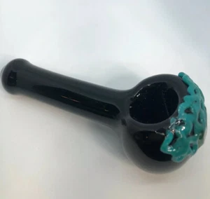 USA TOBACCO SMOKING HEAVY HAND PIPE BLOWN 4” GLASS INSIDE OUT BLACK WITH TREE - Picture 1 of 12