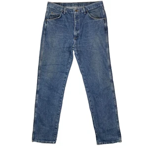 Wrangler Blue Denim Straight Leg Jeans Men's Measures Size W35 L34 - Picture 1 of 21