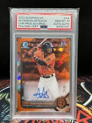 2022 Bowman Chrome Aeverson Arteaga Mega Orange Sapphire Auto /25 PSA 10 Giants - Image 1 of 2