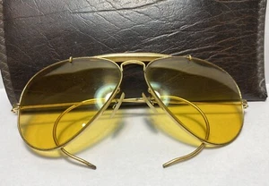 58-14 VINTAGE 60s B&L RAY BAN AMBERMATIC OUTDOORSMAN Aviator Sunglasses Yellow - Picture 1 of 10