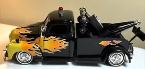 1953 Chevrolet Tow Truck Black With Flames Diecast 1:24 Scale Good - Picture 1 of 9