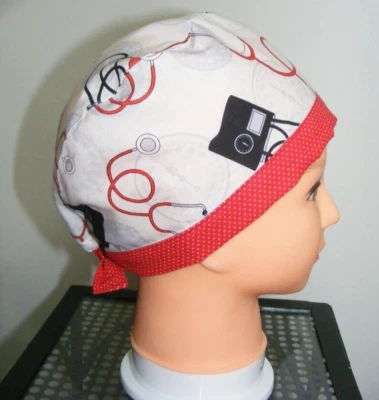 Scrub Surgical Cap Doctor Nurse Hospital Medical Print Handmade Ships Free - Image 1 of 2