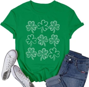 VQD Womens St Patricks Day Shamrock T-Shirts Happy Go Lucky Shirts Irish Clover - Picture 1 of 4