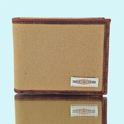 Cartera Harley Davidson Algodón Lona Plegable Cuero Caqui Borde RFID Motocicleta Foto 1 de 4