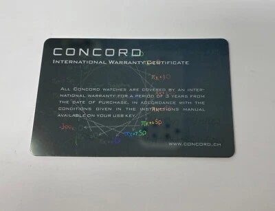 CONCORD International Warranty Certificate Card BLANK NEW  - Image 1 of 2
