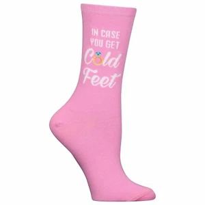 HOT SOX "In Case You Get Cold Feet" Women's Pink Crew Novelty Socks Bridal Gift - Picture 1 of 5