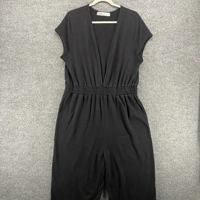 Free People Playa Mono Pantalones Grande Negro Cuello en V Playa Jersey Boho Hippie Foto 1 de 4