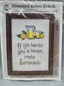 VTG NMI Needle Magic Counted Cross Stitch Kit 1852 Lemonade Lemon Life USA NOS - Picture 1 of 3