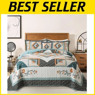 Floral Cotton Twin Size Bedspread Set - Lightweight Quilt XL - Image 1 of 4