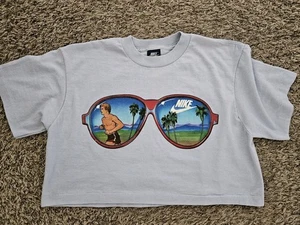 Vtg 1984 NIKE X BRUCE JENNER Cropped 80s Tee Shirt Sz M Single Stitch USA Blue - Picture 1 of 7