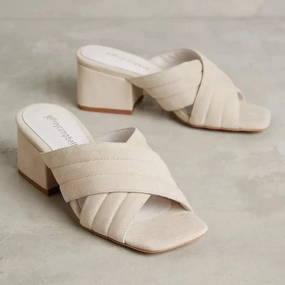JEFFREY CAMPBELL Mules de Tacón para Mujer Talla 7.5 Crema Gamuza Sin Cordones Cuadrado Neutro Foto 1 de 4