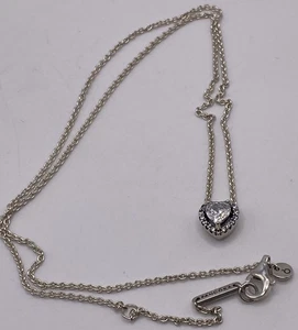 Authentic Pandora S925 ALE SS Pave CZ Elevated Heart Necklace 17.75” 398425C01 - Picture 1 of 6