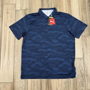 PUMA Volition America Folds Of Honor Blue Camo Flanked Polo Golf Shirt L NWT - Picture 1 of 8