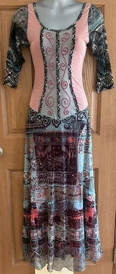 Save The Queen Italy Abstract Boho Y2K Half Sleeve Maxi Dress Sz Medium - Image 1 of 4